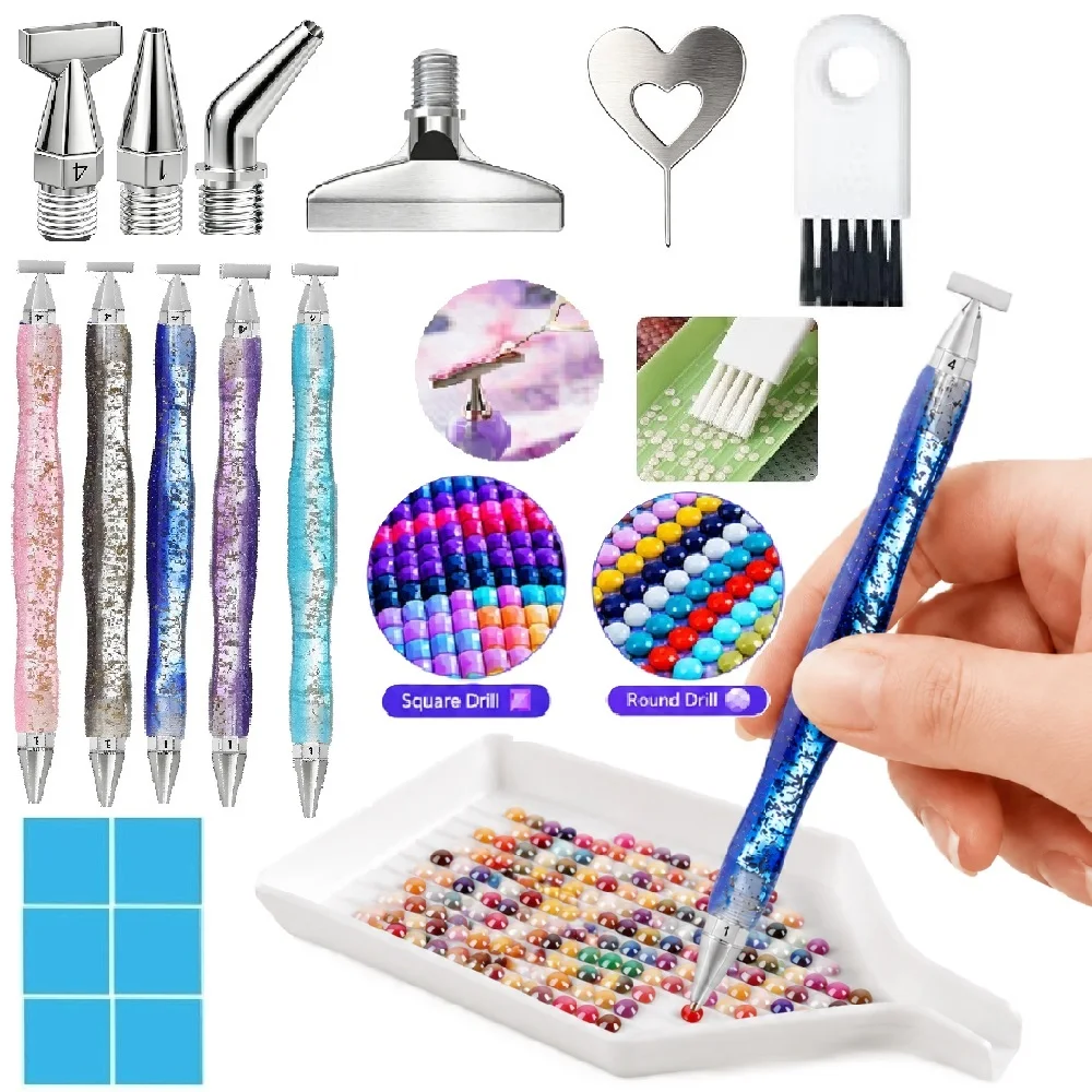 Fine-point rhinestone pen with threaded interface, equipped with a bent tip, sizes 1 and 4, multi-functional pen tip, suitable for adult 5D DIY nail art and diamond painting accessories