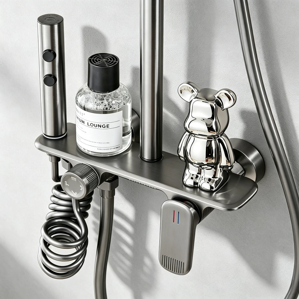 Four Ways Water Outlet Bathroom Shower System Wall Mounted Bathroom Shower Faucet Set Rainlfall Pressurized Brass Shower Set