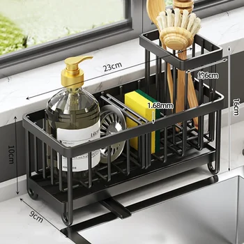 Carbon Steel Sink Sponge Drain Rack Multi-functional Countertop Faucet Storage Soap Rack…