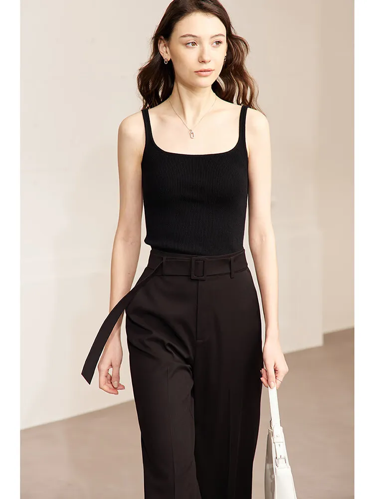 AMII Minimalism 2026 Summer New French Solid White Tanks & Camis Knitted Tops Office Lady Slim Casual Woman Clothing 72342001