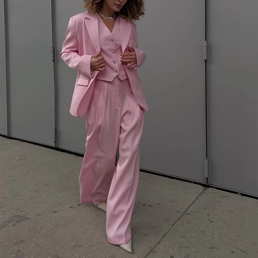 مجموعات نسائية مصممة ثلاث قطع محززة التلبيب المجهزة سترة السراويل سترة مستقيمة بلون عالية الجودة الإناث الدعاوى