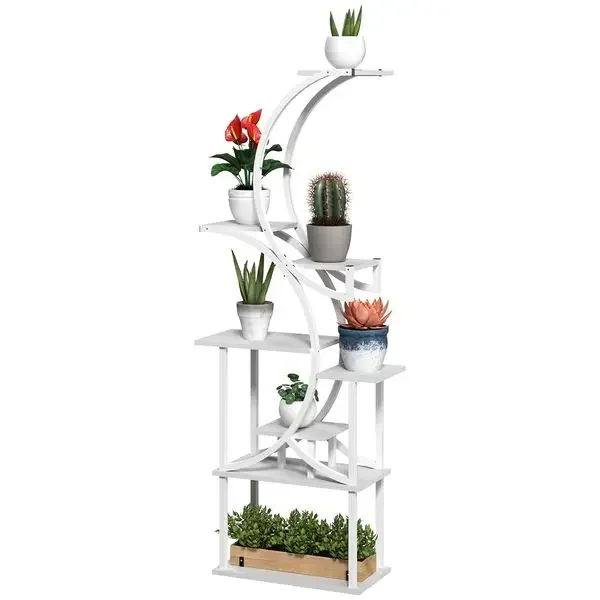 

Outsunny Plant Stand Indoor, 8 Tier 62' S-Shaped Plant Shelf, Corner Plant Rack for Multiple Plants, White
