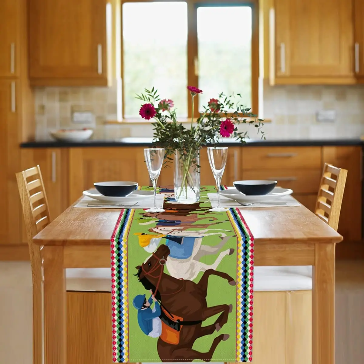 Horse Racing Party Runner da tavola in lino Holiday Dining Room Kitchen Home Decor Farmhouse Outdoor Picnic Coffe Dining Table Decor