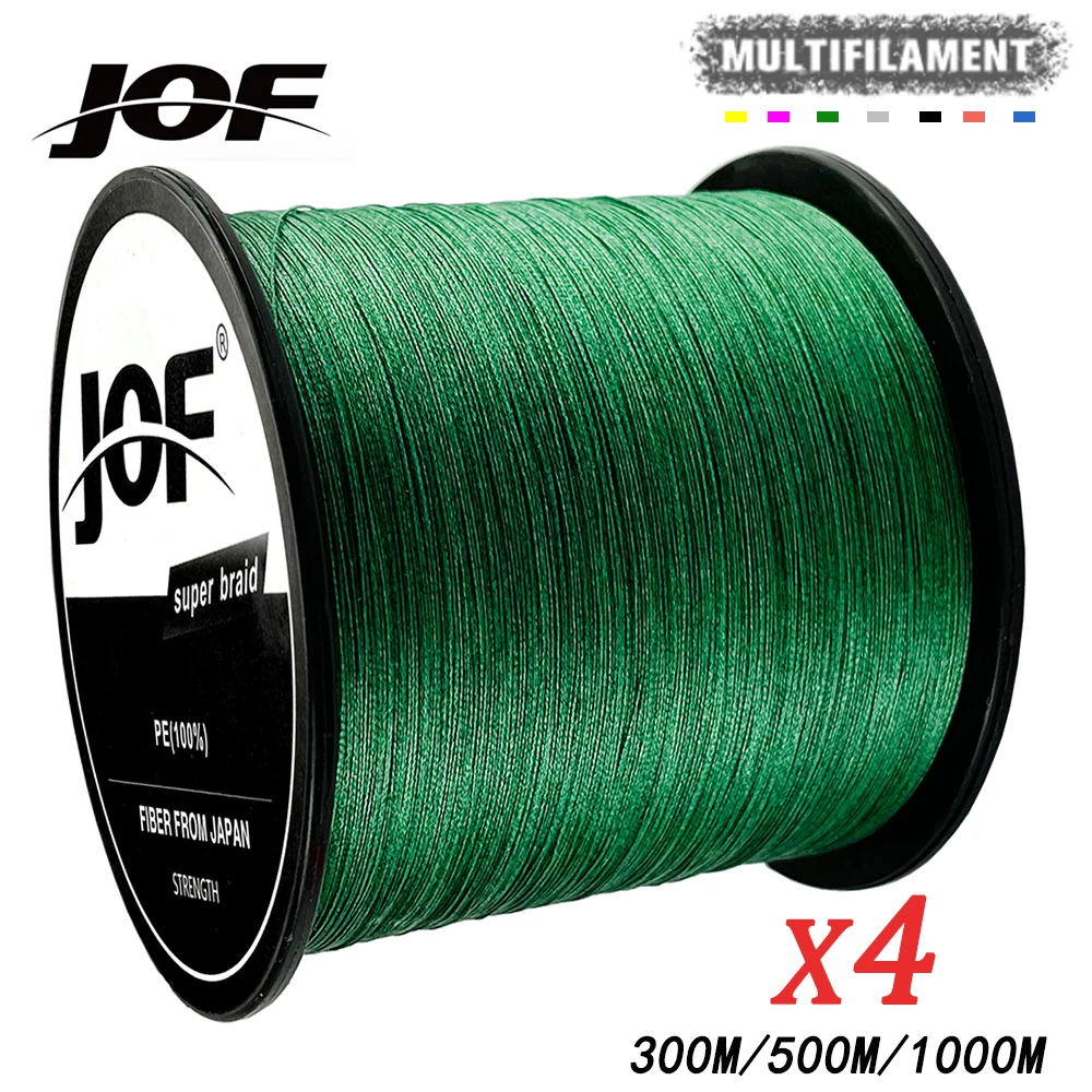 JOF Fishing Line 4X Braided Multifilament PE 300M 500M 1000M Durable Smooth Anti-Bite Woven Thread Accessories Japanese Tackle