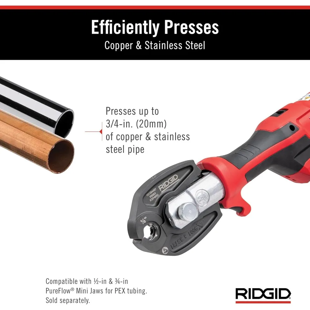 72553 modelo RP 115 Mini ferramenta de prensa e kit de bateria ProPress Press Tool Jaws, bateria de íon-lítio de 2V, carregador de 12V e estojo de transporte