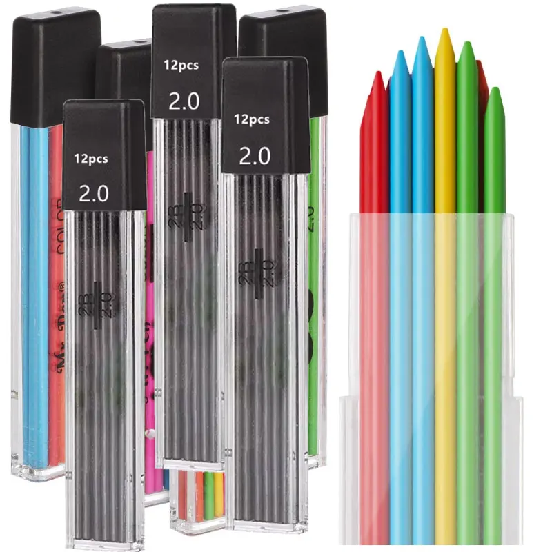 2.0mm Mechanical Pencils Lead Refills 2B Automatic Student Pencils Colored/Black Lead Refills Sketch School Supplies Stationery