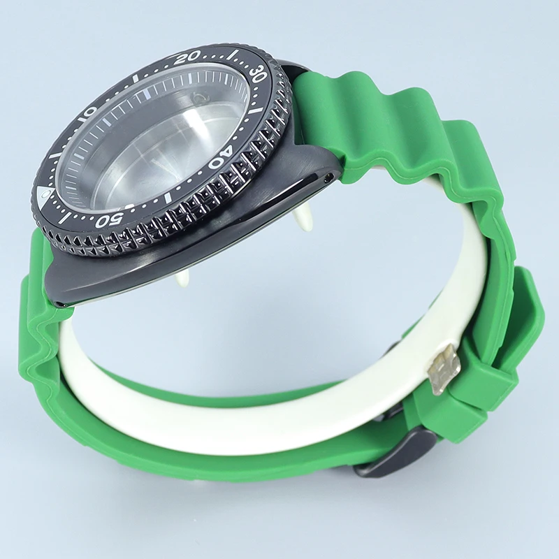 45mm 007/009 custodia Watche bracciale in gomma verde zaffiro Fit tonno tartaruga Seiko NH35 NH36 movimento 28.5mm quadrante anello capitolo nero