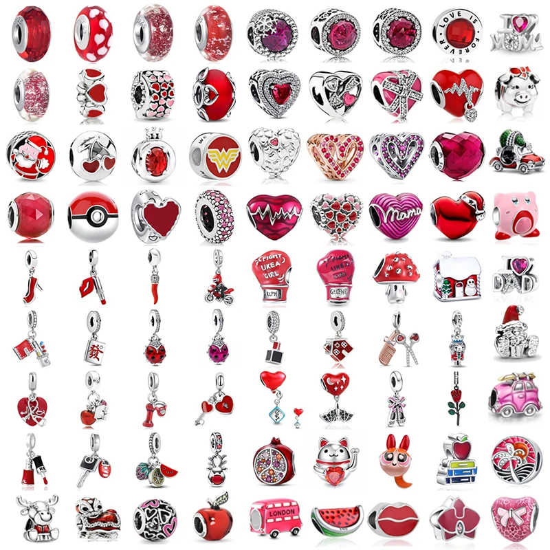 New All Red Stone Enamel Heart Murano Glass Diy Clip Bead Fit European Bracelet Necklace Accessories Jewelry Spacer