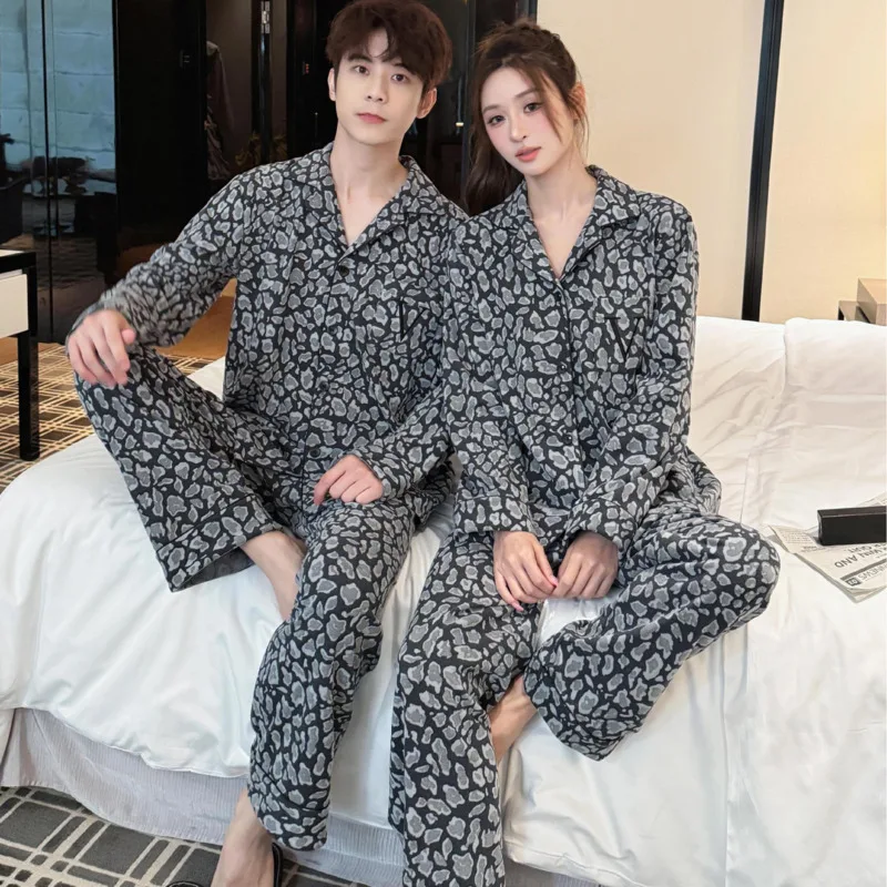 Couple Pajamas Women Men Ice Silk 26 Autumn Winter High-end Thick Soft Skin-friendly V-neck 2piece Set Nightgown Sleepwear