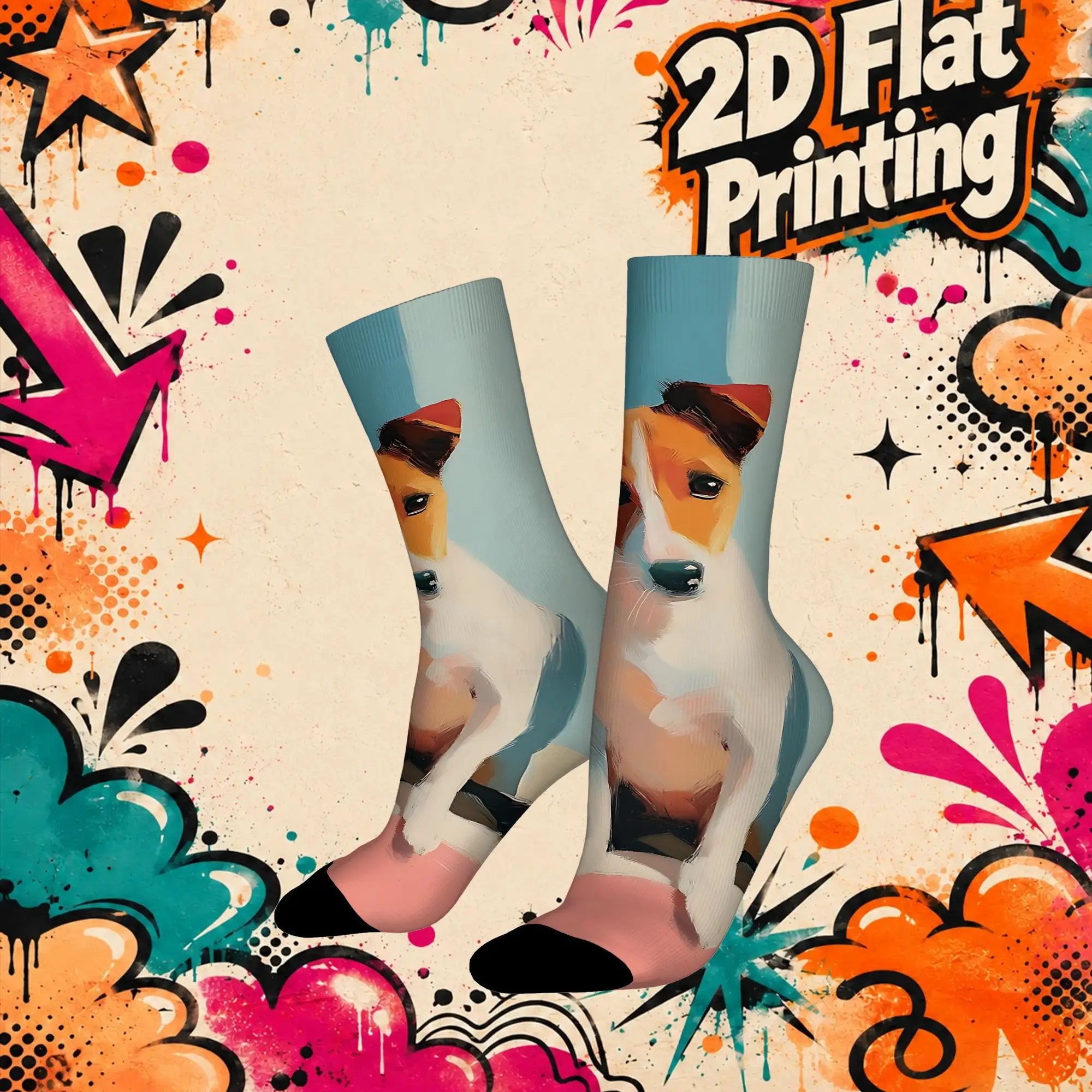 Abstract Companion Print Vintage  Street Style Novelty Seamless Crew Creative Sock Sports Socks
