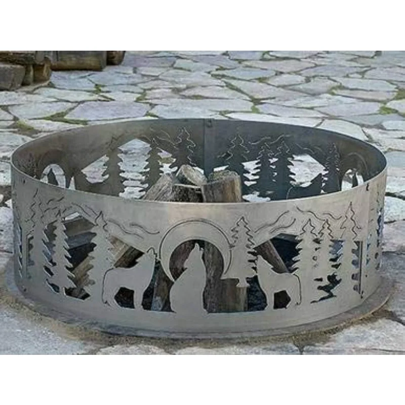 

Decorative Wolves Fire Ring, Quality 12 gauge steel construction, Easy to assemble, all season use, 48 in. Diameter