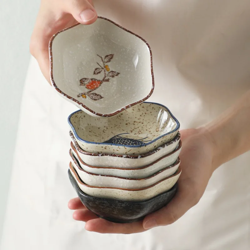Japanese Ceramic Small Dish Creative Hexagonal Plum Blossom Condiment Dish Sauce Seasoning Plate Family Kitchen Tableware 2