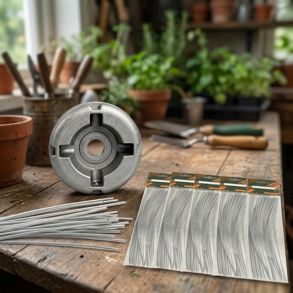 Trimmer Head Set With 100 Steel Wires For Straight Shaft Brush Cutters Heavy=Duty Grass Weed= Cutter Replacement Kit Garden Tool