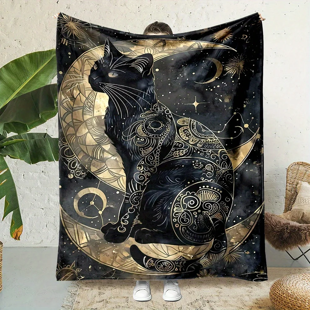Large Celestial Cat Zodiac Galaxy Throw Blanket Cosmic Astrology Boho Witchy Art Fleece Picnic Winter Cozy Keepsake 150x200cm