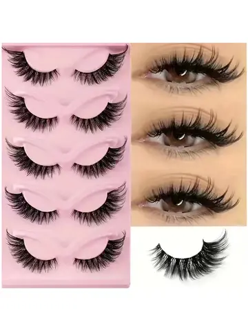 Hot Selling Makeup 5 Pairs Cat Eye Lashes Faux Eyelashes  Eye Elongated False Eyelashes