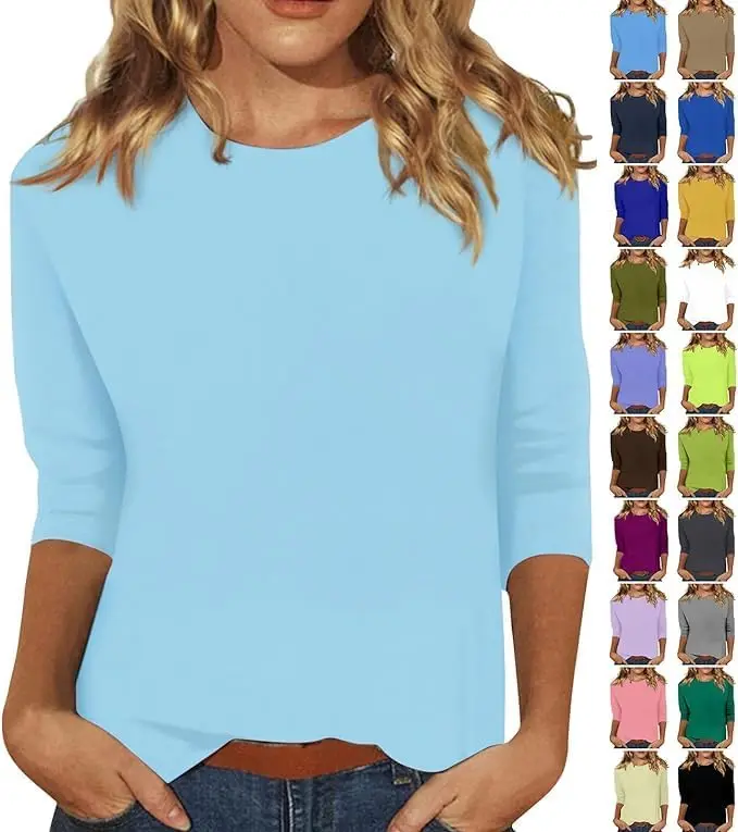 

3/4 Length Sleeve Womens Tops Plus Size 2024 Summer Shirt Workout Trendy Casual Tshirt Comfort Loose Fit Vacation Blouse