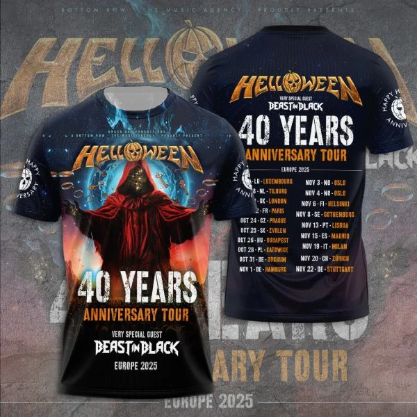 هالوين 40 سنة جولة الذكرى أوروبا 2025 الوحش ثلاثية الأبعاد طباعة تي شيرت الرجال النساء الملابس تنفس التجفيف السريع موتو عادية