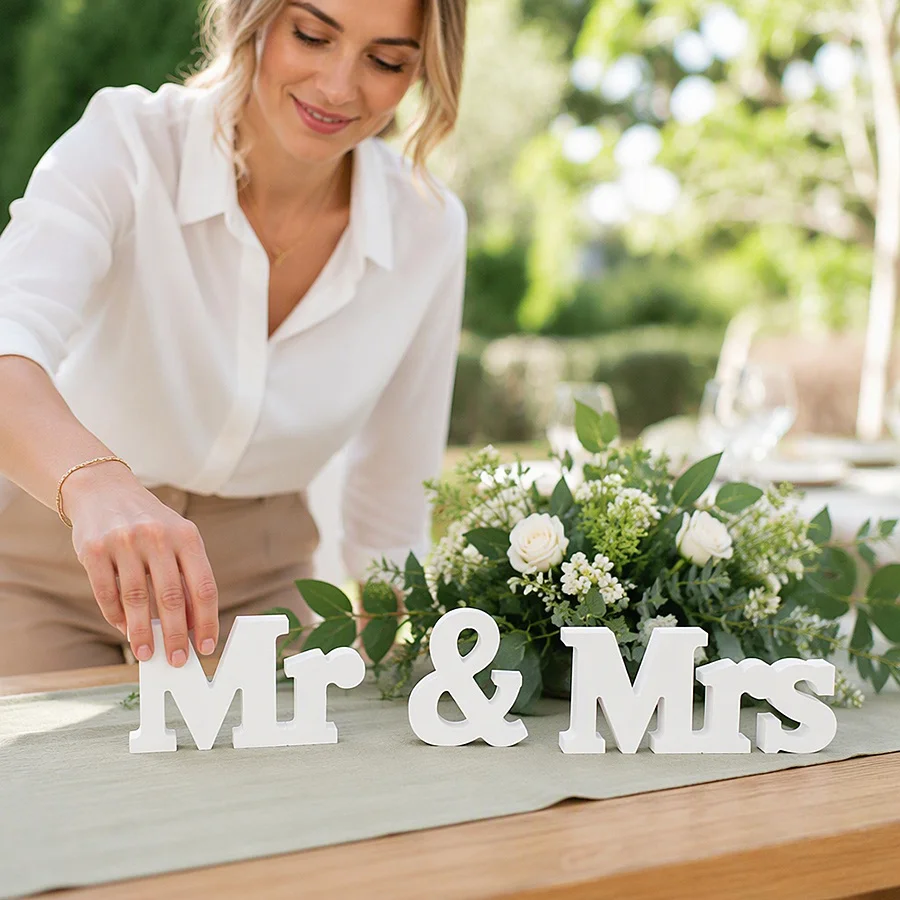 1 Set 3.15in MDF Mr & Mrs Letter Ornaments, White Wedding Decor, Photo Props, Anniversary Valentine Gift