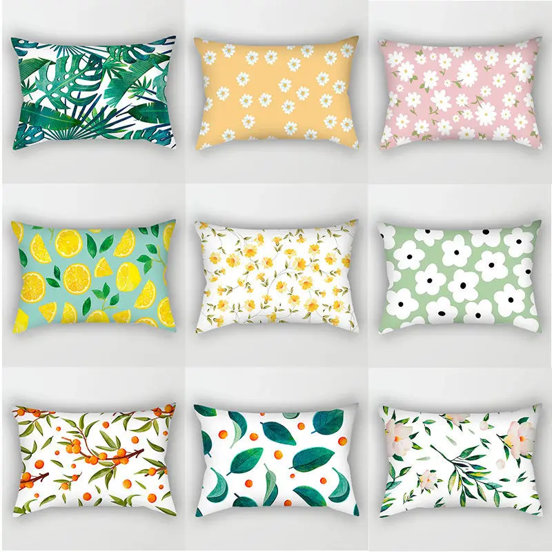 Cushion Bed Headrest Bedroom Living Room Sofa Car Pillowcase Plant Small Daisy Flower  Fresh Rectangular Waist Pillow