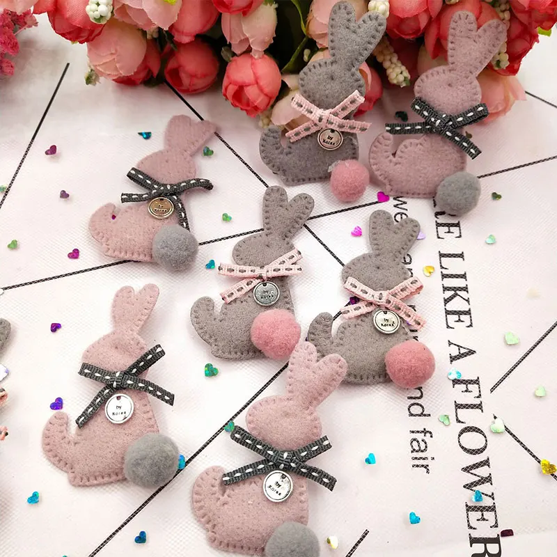 10 Stück Filz-Kaninchen-gepolsterte Applikationen für Haarspangen, Kleidung, Schuh- und Sockenzubehör, Patches – Detail 2