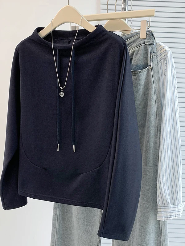 أصيلة الخريف الشتاء Batwing Sve جولة Ne هوديي Tirt عارضة تنوعا مريحة طويلة Sve المرأة الشارع الشهير