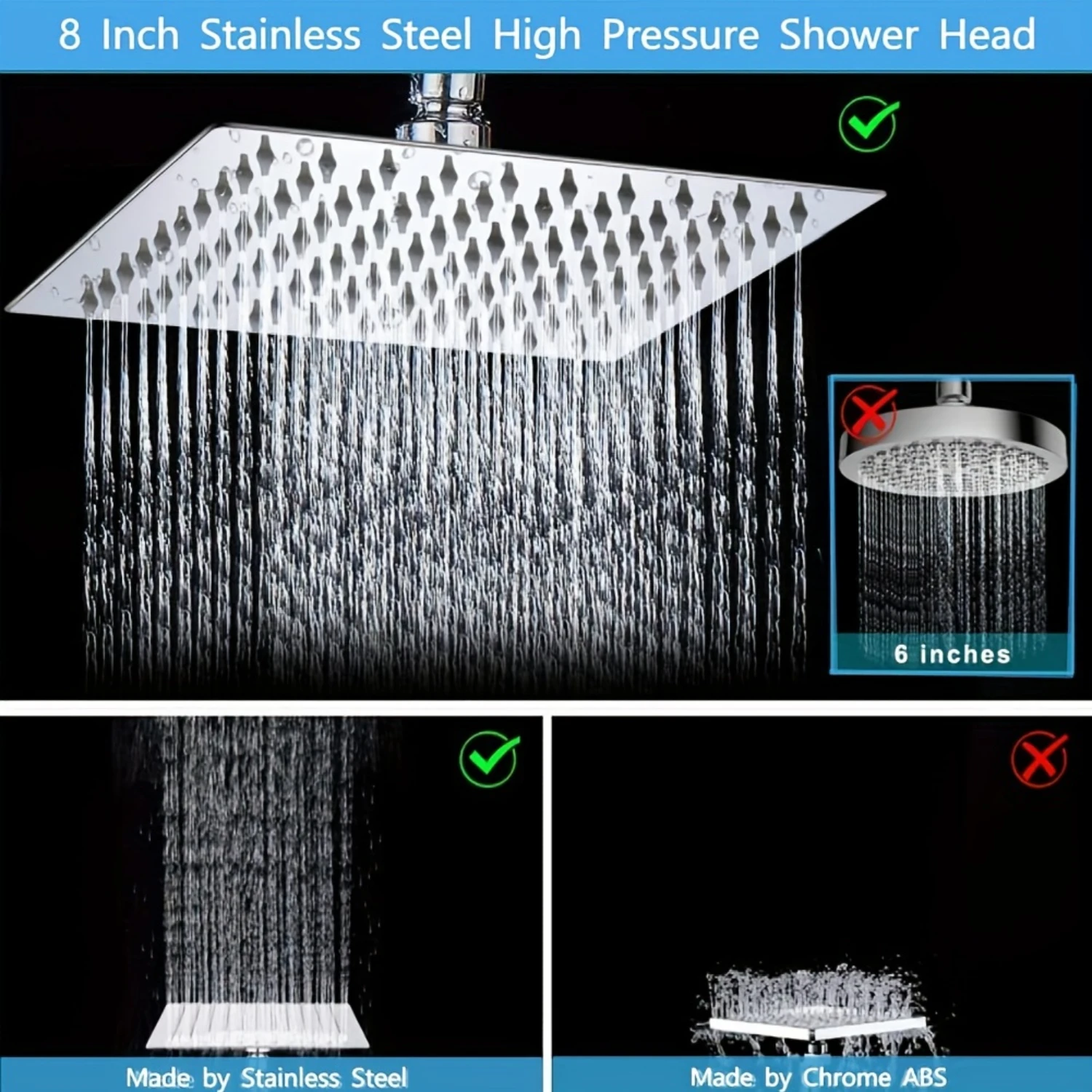 Shower Head With Hose, 20.32cm High Pressure Rain Shower Head, Handheld Shower Head Combo With 27.94cm Extension Arm, 9 Spray Se