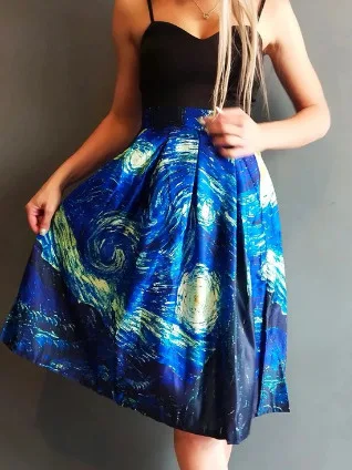 

Юбка с принтом «Звездная ночь» Ван Гога, с высокой талией, короткая, в уличном стиле, повседневная мода для женщин, летняя коллекция, юбки с принтом