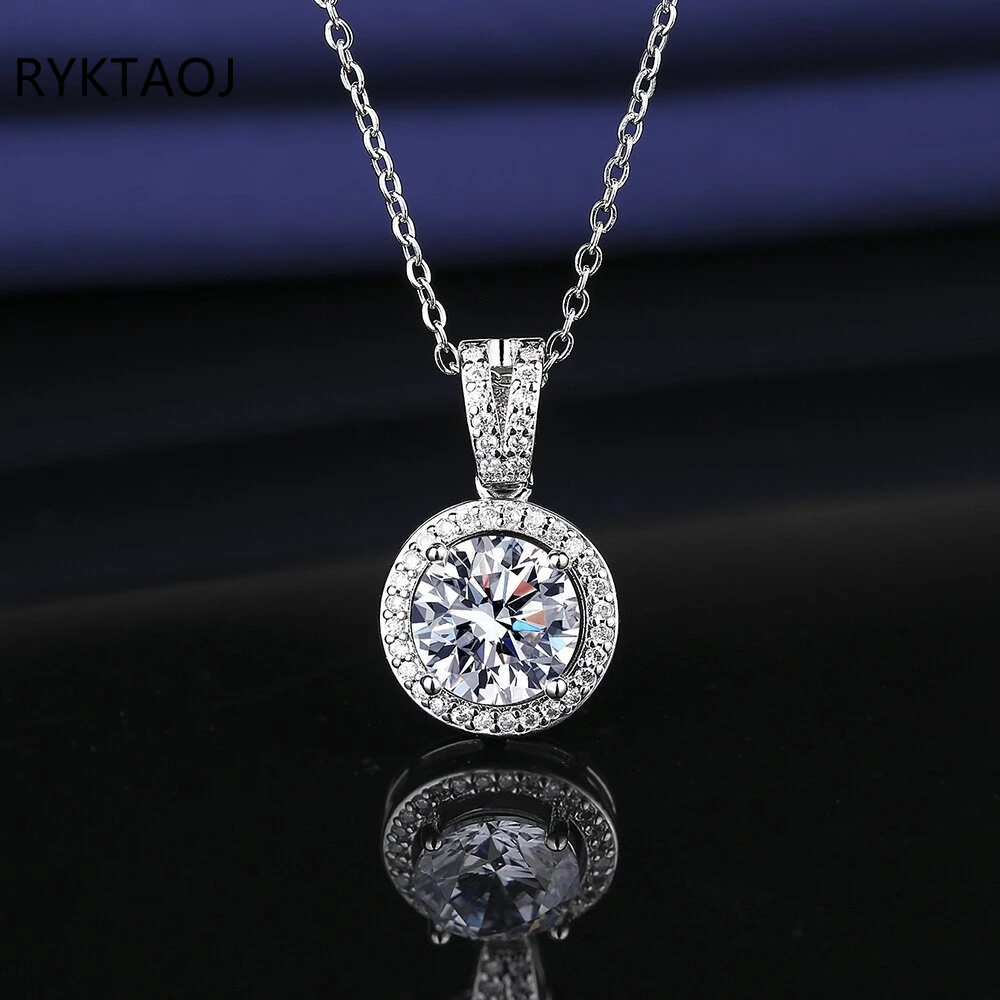 925 Sterling Silver Round Halo Cubic Zirconia Pendant Necklace for Women Full Paved CZ Halo Necklace Wedding Party Jewelry Gift