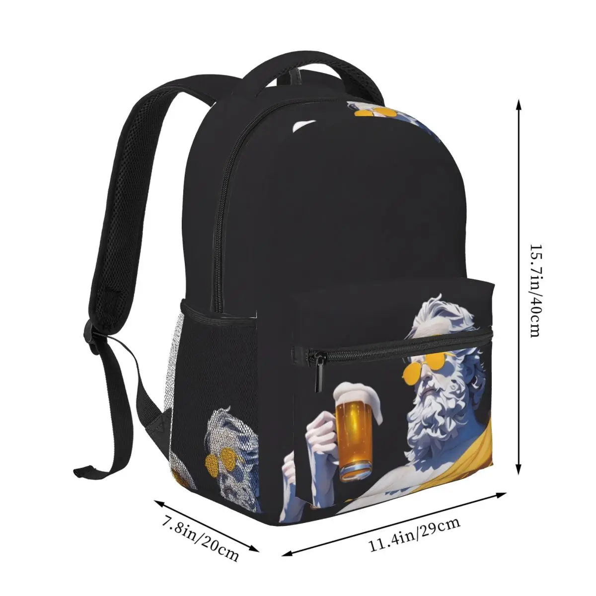 Dark Punk Printed Backpack Center Greek Statue Modern Graphic Black Yellow Multi Edgy Daypack for School Work Weekend Outfit Men