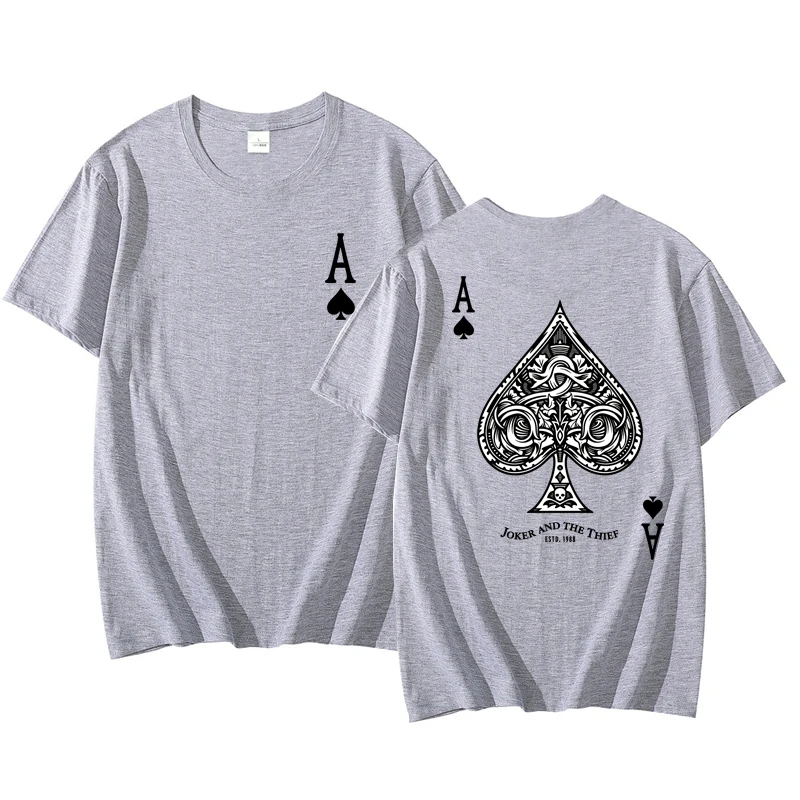 Lustiges Baumwoll-T-Shirt mit Vorder- und Rückseite, bedrucktes Joker-T-Shirt, lockere, trendige Herren-Grafik-T-Shirts, lässige Rundhals-Streetwear