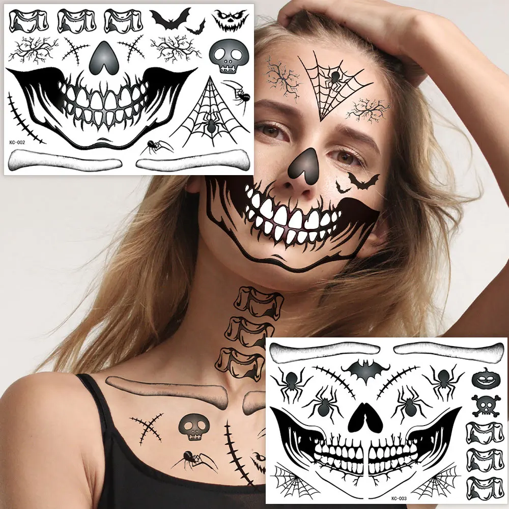 Halloween Funny Skull Tattoo Stickers  Scar Scar Horror Tattoo Stickers Suitable for Face Body