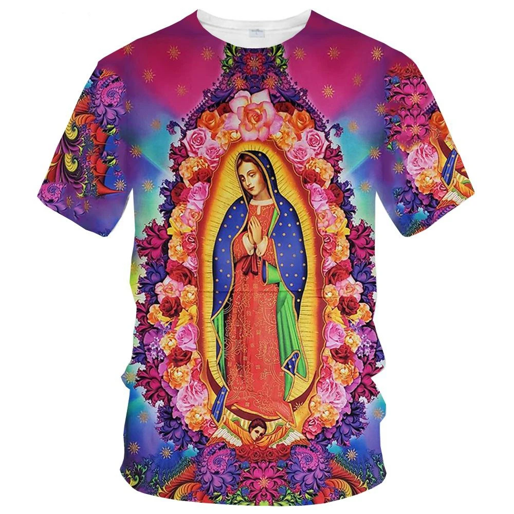 Virgin Maria 3D men\'s and women\'s T-shirt, casual short sleeved clothing, full size, new summer fashion men\'s clothing