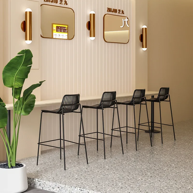 Nordic designer outdoor bar chair simple island chair plastic wrought iron backrest high bar stool cafe bar chair