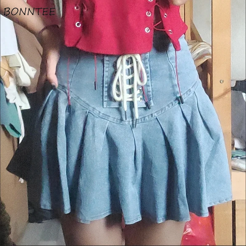 

Юбки женские, универсальные, летние, новые, молодежные, милые, удобные, повязки, джинсовые, Faldas, модные, в стиле ретро, плиссированные, индивидуальные, 2025 г.