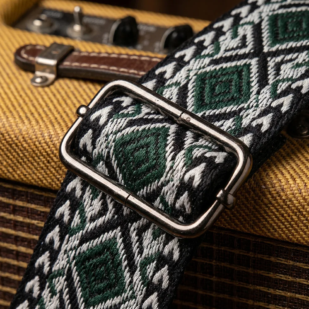 Guitar Strap Diamond Embroidered Thickened Widened Brown Leather Ends Shoulder Sling for Acoustic Electric Folk Bass Guitars - view 6