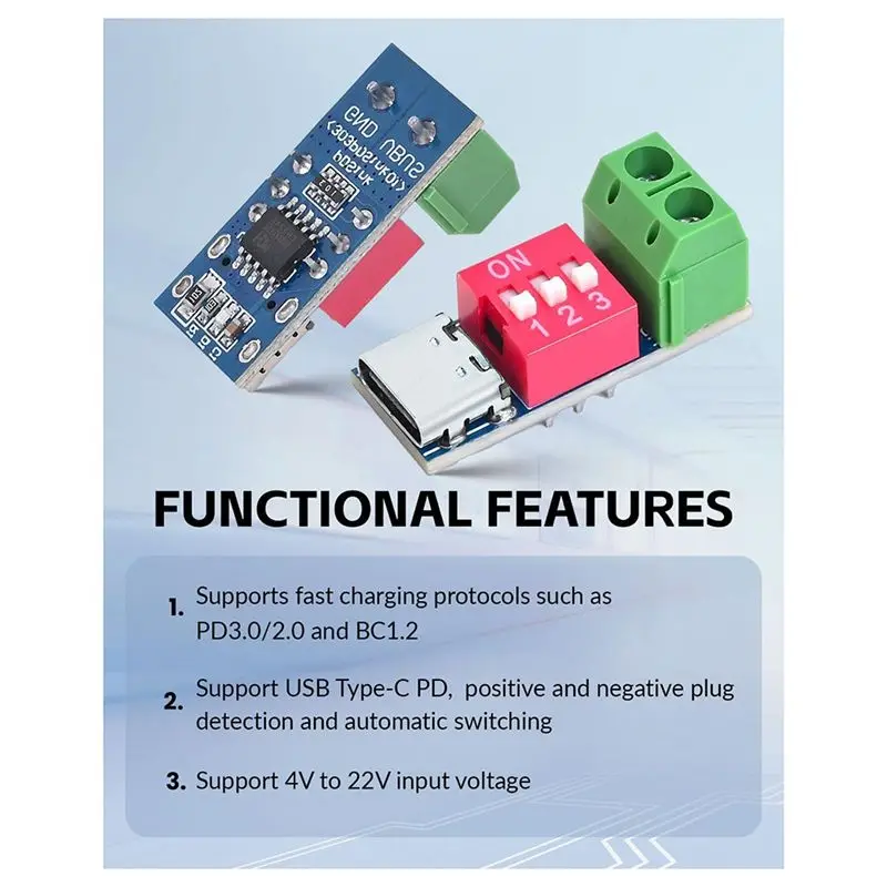 DTB7 USB-C PD Trigger Board Module, PD/QC Decoy Fast Charging USB Type-C to 12V High Speed Power Output Boost, 5V-20V