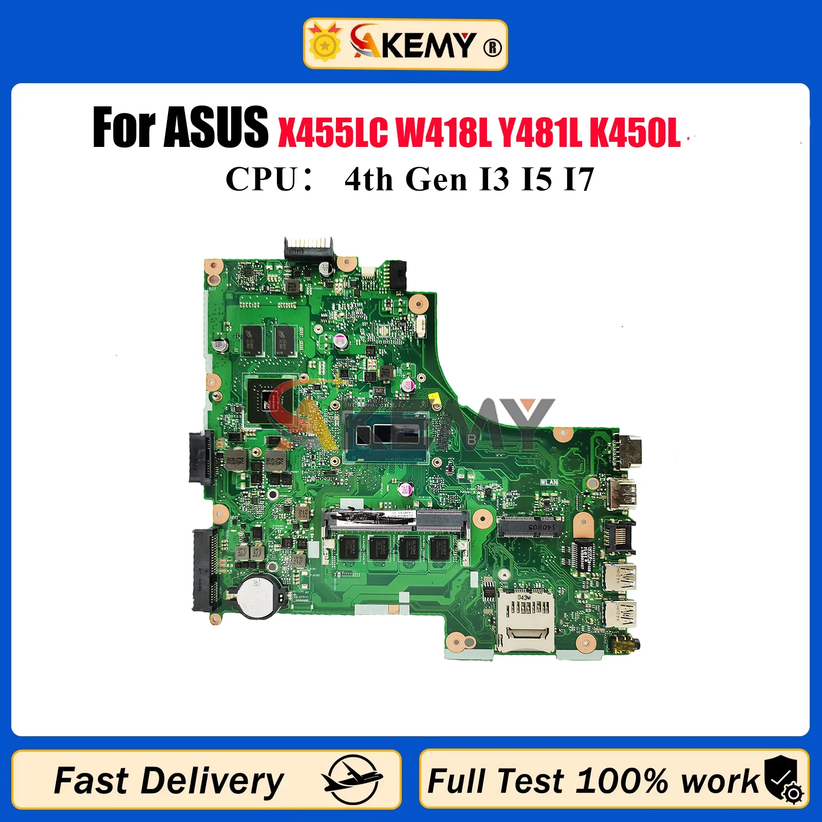 

X450LC Laptop Motherboard For ASUS X450L W418L Y481L K450L VM480L R409L R412L X450LD X450LC X450LB X450LN Mainboard I3 I5 I7 CPU