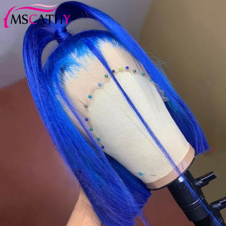 

Jewelry Blue Straight Bob Human Hair Wigs For Women HD Transaprent Lace Frontal Bob Wig Preplucked Short Bob Brazilian Hair Wigs