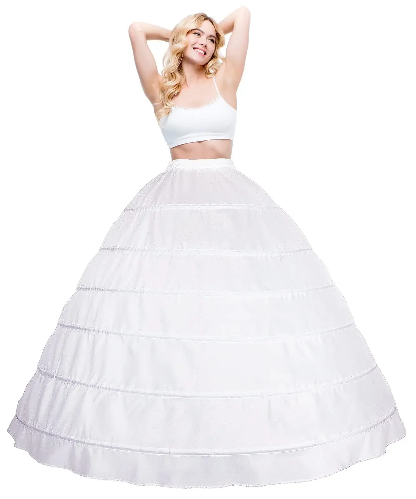 

Women Crinoline Petticoat A-line 6 Hoop Skirt Slips Long Underskirt for Wedding Bridal Dress Ball Gown White