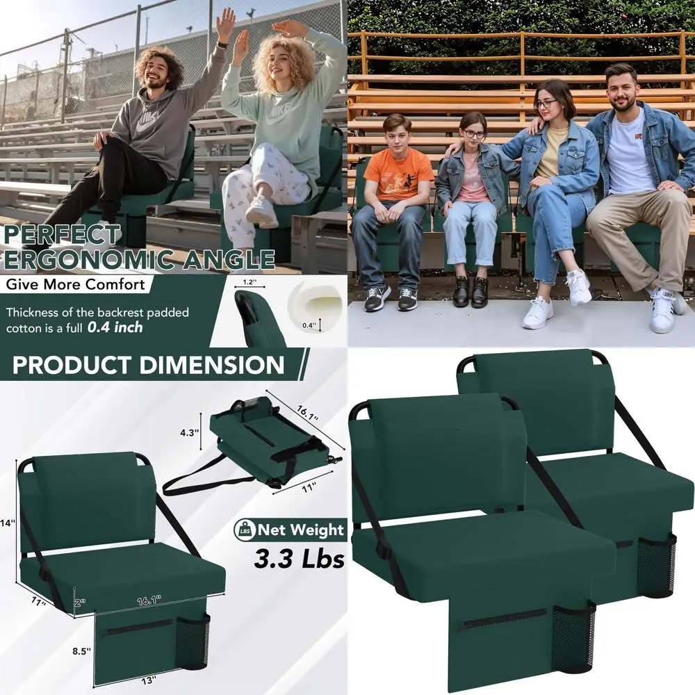 

Stadium Seat 2 Pack for Bleachers with Back Support,Portable Bleacher Chairs with Back and Cushion