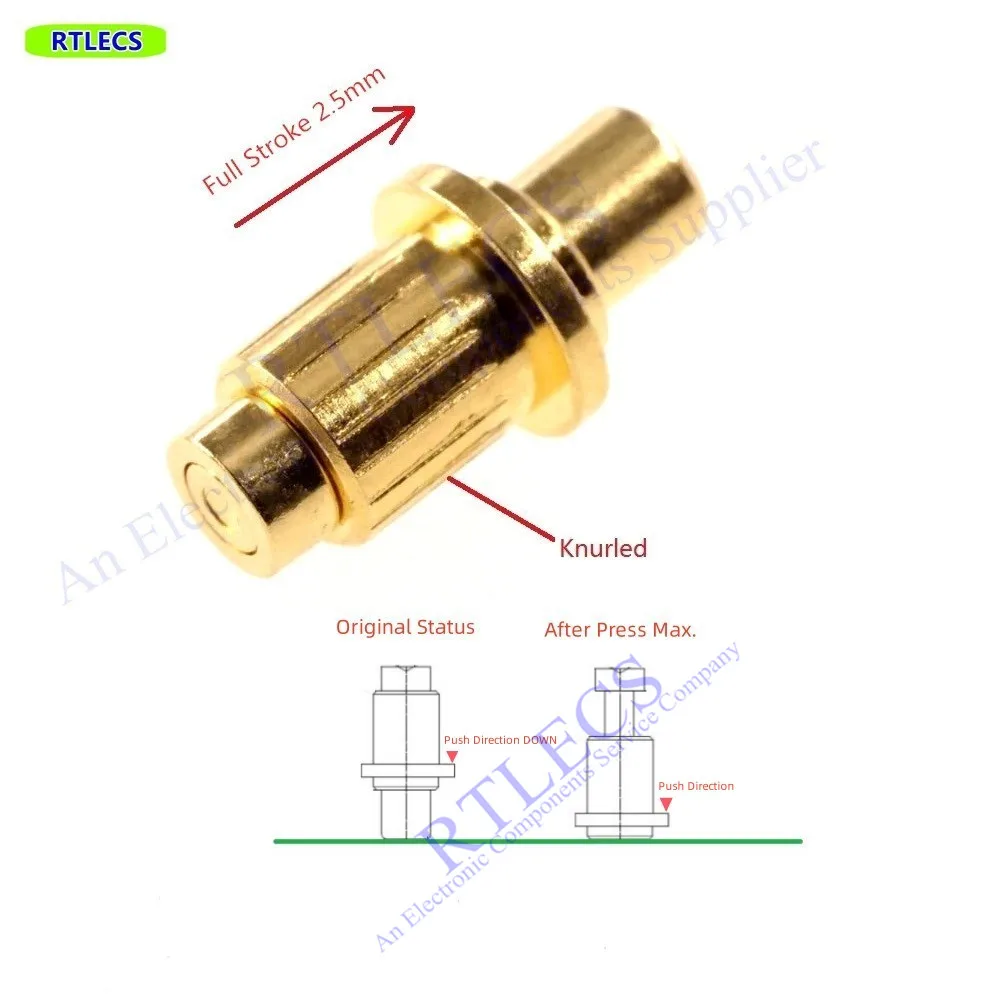 2 Pcs Gold Plated 3u Stroke 2.5mm 5.5x10.6 mm Probe 20 Amps PogoPin Low Voltage 12V M3228 20A High Current Pogo Pin Connector