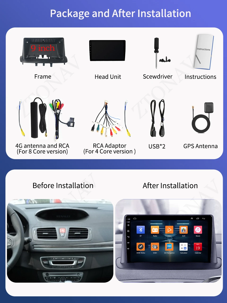 Carplay Car Stereo For Renault Megane 3 Fluence 2008 2009 2010-2014  Android Screen Navigation GPS Carplay Support 360 Camera