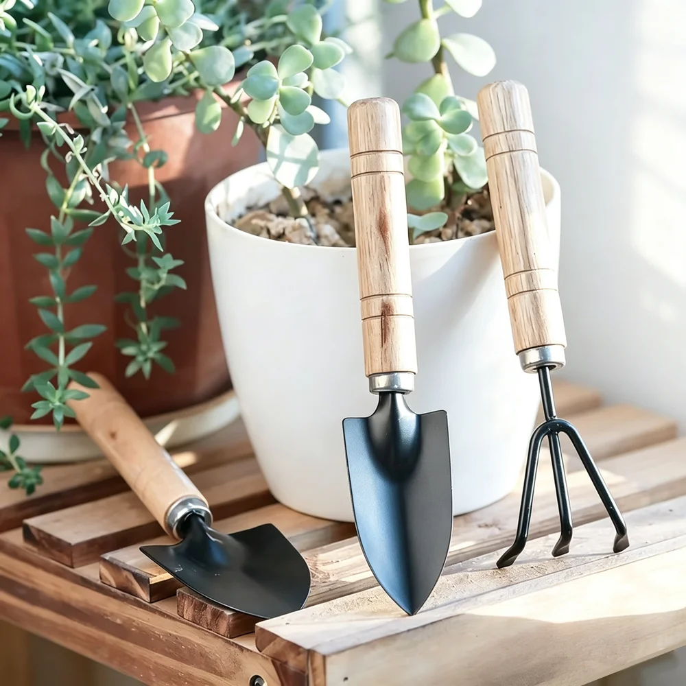 Mini Gardening Rake Pointed Shovel Set Potting Tools Wooden Handle Plant Kit Flowers Bonsai Supplies Digging Weeding Tool Spade