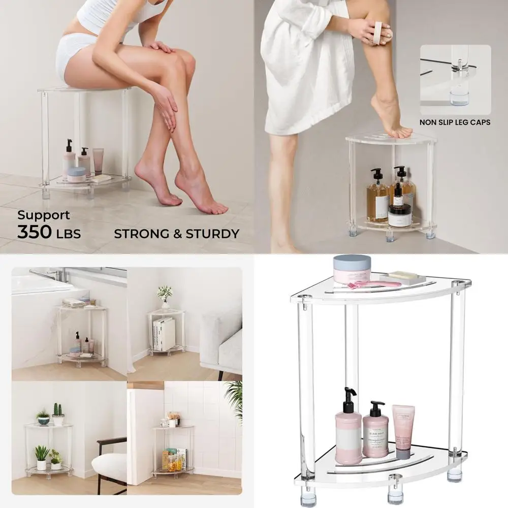 

Clear Acrylic Shower Bench, Small Corner Seat for Shaving Legs, Waterproof and Heavy Duty, Modern Design (11.81x11.81x18.11)