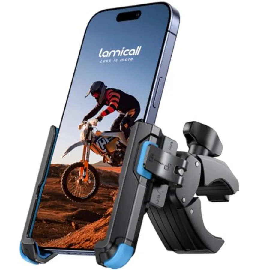 

Motorcycle Bike Phone Mount - [1s Quick Release] Bike Cell Phone Holder Clip, Bicycle Scooter Handlebar Clamp, Gifts for iPhone