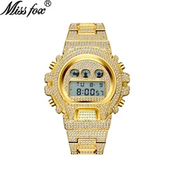 Orologio da uomo classico Hip Hop Iced Out orologi digitali multifunzionali in acciaio inossidabile orologio resistente agli urti stile G con diamanti di lusso