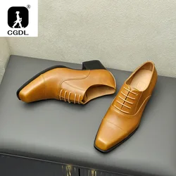 Men's High Heel Business Leather Shoes Mens Square Toe Dress Office Flats Men Fashion Wedding Party Oxfords EUR Size 37-44