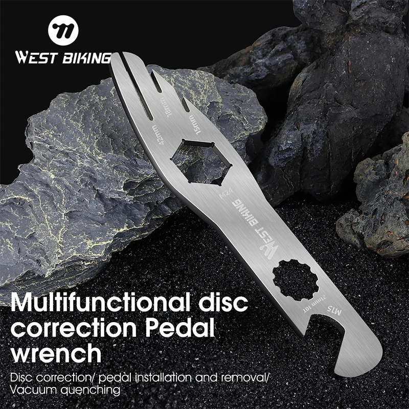 WEST BIKING Multifunctional Wrench Pedal Spanner Manganese Steel Bicycle Brake Disc Correction Maintenance Cycling Repair Tool