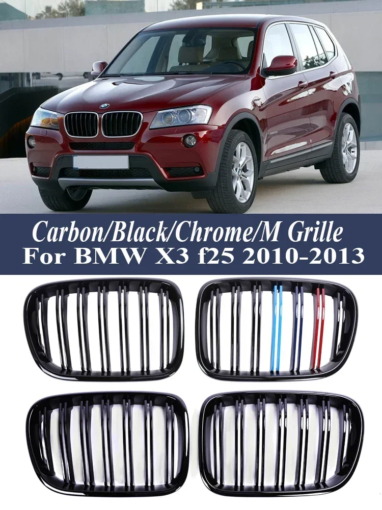 

Front Kidney Bumper Double Slat Carbon Fiber Grill Cover M Tech Color Racing Refiting Grille For BMW X3 X4 F25 F26 2010-2013
