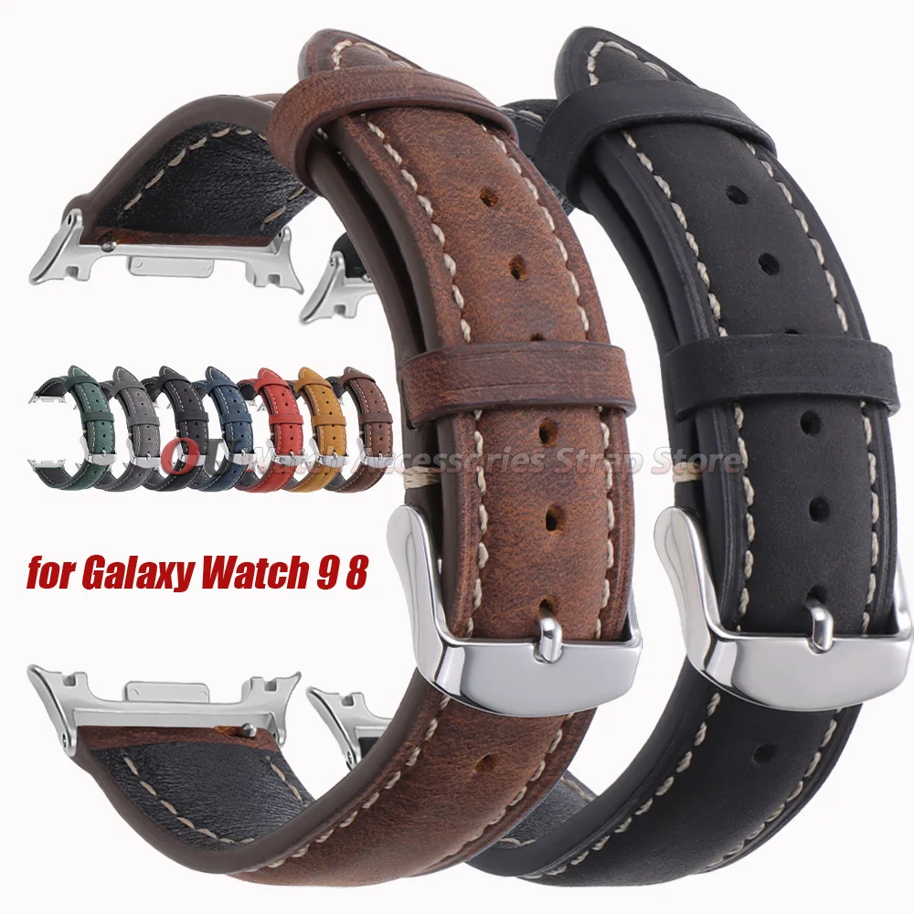 Für Samsung Galaxy Watch 9 8 40mm 44mm Retro Lederarmband Rindsleder Uhrenarmband Herrenarmband für Galaxy Watch 8 Classic 46mm